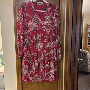 ❤️ Jessica Howard Red Floral Long Sleeve Dress | Size 6 | Pockets!